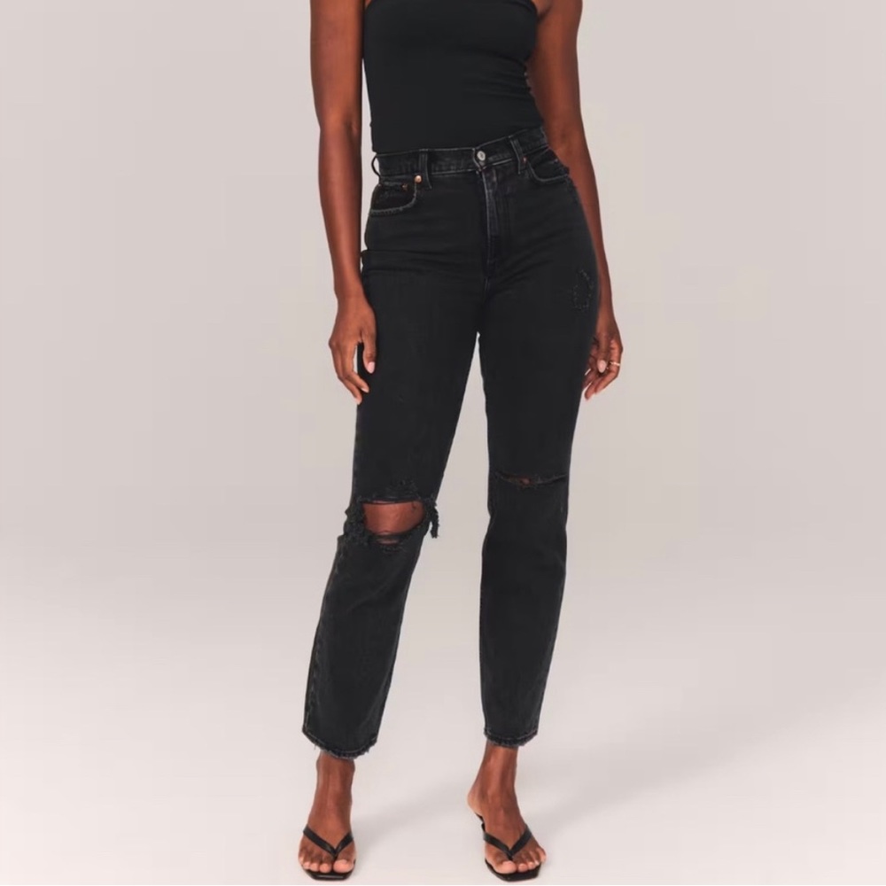 Abercrombie & Fitch Curve Love Jeans Women's 29 8 Long Straight Ankle Black